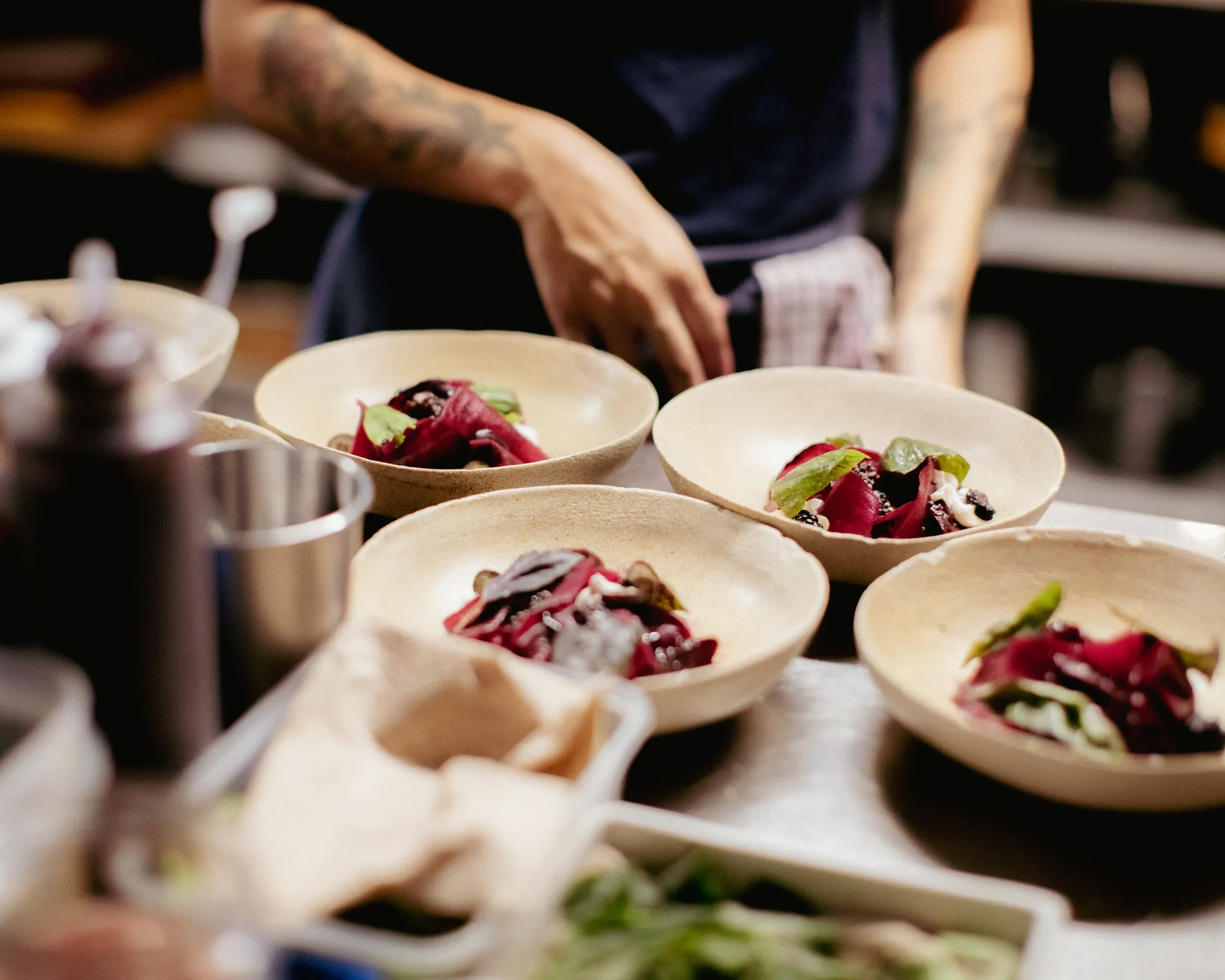 Four bowls being finished at the pass at venn