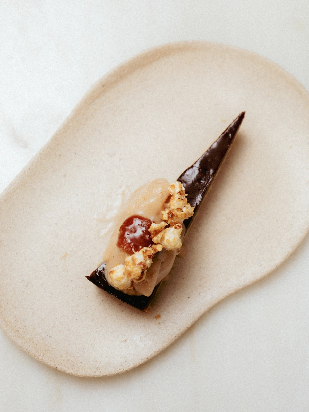 alt-'choc' tarte · miso ice cream · popcorn