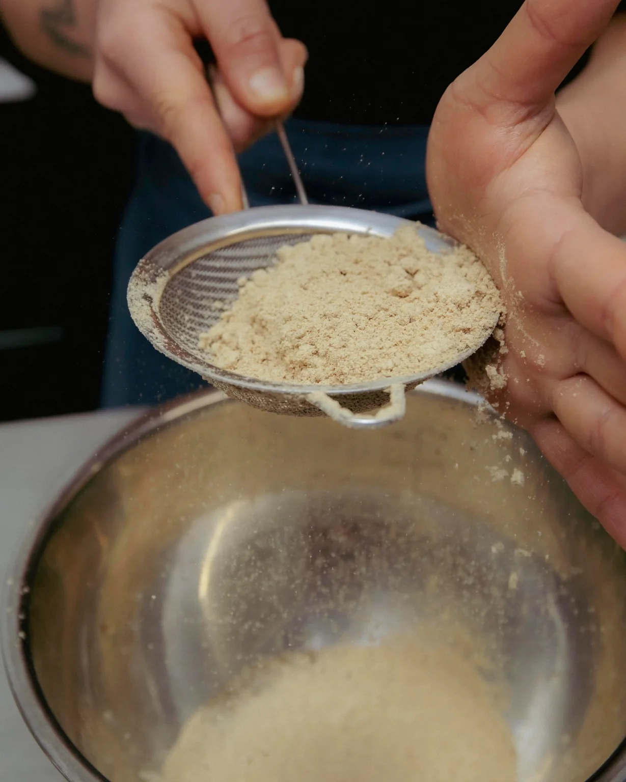 sifting acorn flour, venn kitchen
