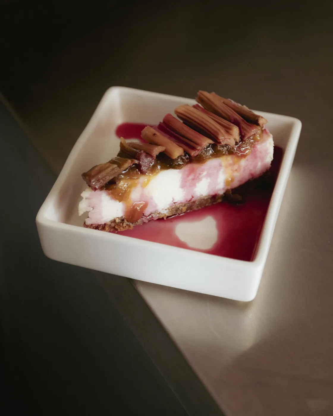 macadamia cheesecake with rhubarb