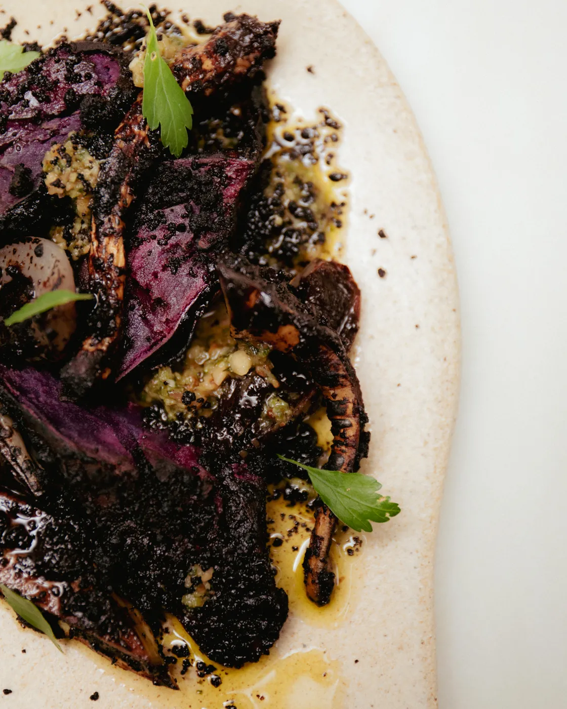 coffee grounds, into a clay